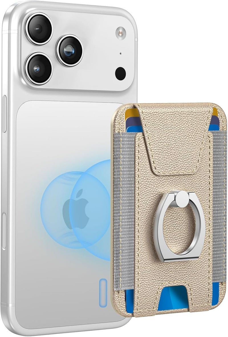 ExtreLife For Magsafe Wallet with Grip, 6-Card Holder, Stronger Magnetic Card Wallet Holder for iPhone 17/16/15/14/13/12 Series, Leather Magnetic Phone Wallet with Privacy Flap, Desert Titanium Gold - Image 1